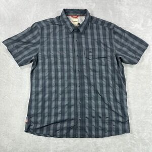 Simms Fishing Shirt Men Large Gray Plaid Short Sleeve Western Snap Ventilated